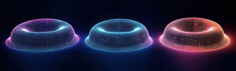 Fototapete - Futuristic 3D Wireframe Torus Shapes in Neon Blue and Pink with Ambient Lighting