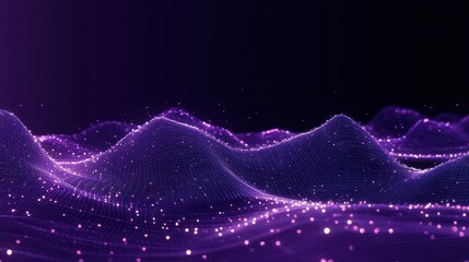 Fototapete - Futuristic Abstract Wave with Glowing Neon Lines and Moving Particles in Digital Space