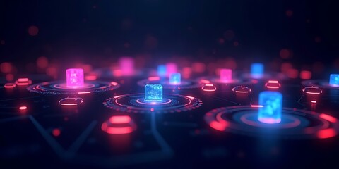 futuristic glowing app icons on dark tech interface