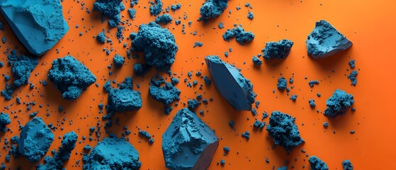 Poster - Stunning closeup of vibrant blue and orange mineral formations arranged in abstract geometric patterns creating a captivating and textural minimalist composition