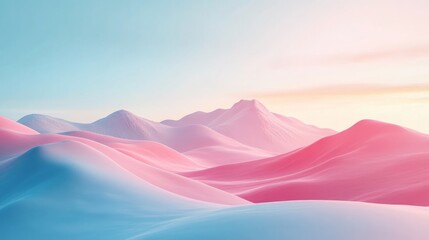 Wall Mural - Pastel colored mountains and hills under a soft blue sky