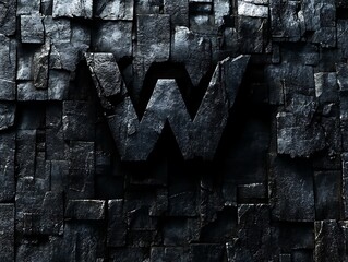 Poster - A large W letter formed within a stone block wall
