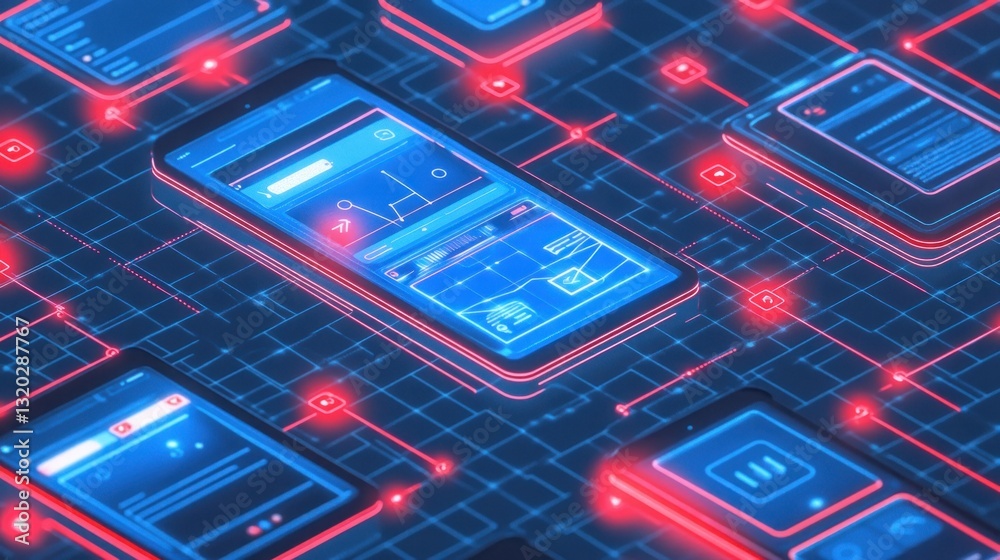 Mobile App Wireframe Prototype Isometric Vector Art Modern Design UX UI ...