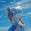© Mariya - Surreal Reflection of Woman with Tinfoil Hat Observing Contrails in Blue Sky