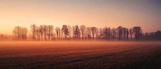 Fototapete - Breathtaking misty golden sunrise over a serene and picturesque autumnal countryside landscape