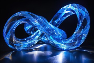 Poster - Illuminated Infinity: A dazzling blue geometric sculpture light dances across surfaces