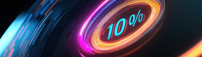 Poster - A colorful digital display showing a progress indicator at 10%, featuring bright neon-like colors and circular design elements.