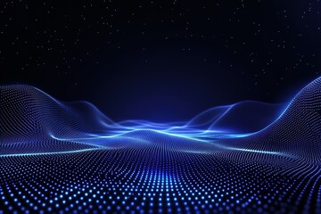 Fototapete - Abstract blue digital landscape with starry sky connecting data points technology