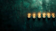 © +27.000 BOU - Candlelit Serenity: Six candles in a row, illuminating a textured, teal-colored surface, evoking a sense of calm and introspection.