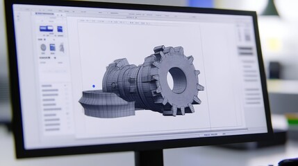 Aufkleber - d rendering of a mechanical component on a computer screen, ready for prototyping.