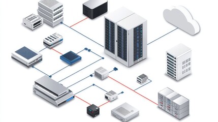 Poster - Backend server infrastructure with interconnected digital nodes and real-time data flow.