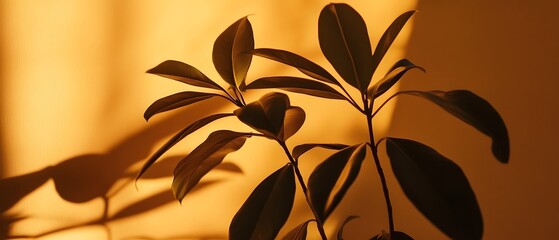 Poster - elegant botanical silhouettes illuminated by warm sunlight against minimalist background the image s