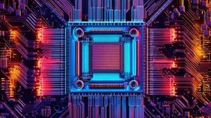 Poster - Digital blueprint of a next-generation CPU architecture with detailed transistor mapping.