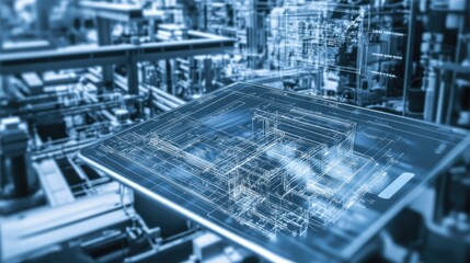 Poster - Digital engineering schematic displayed on a tablet next to physical mechanical components.