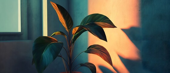 Poster - closeup view of a thriving houseplant with vibrant green leaves and vivid color tones creating a tra