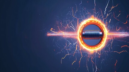 Poster - Electromagnetic coil with a strong magnetic field illustration, symbolizing electrical induction.