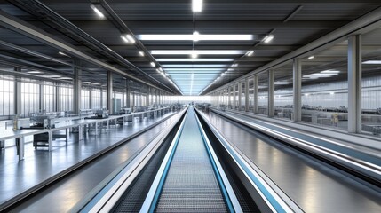 Poster - High-tech mechanical assembly line with robotic automation in a factory setting.