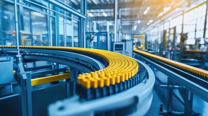 Poster - Industrial assembly line featuring mechanical components moving through a conveyor system.