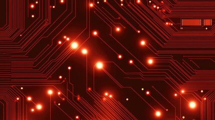 Poster - Modern circuit board with copper traces, microchips, and glowing electronic components.