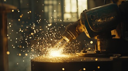 Poster - Modern CNC milling machine operating in an industrial workshop, cutting metal with precision.