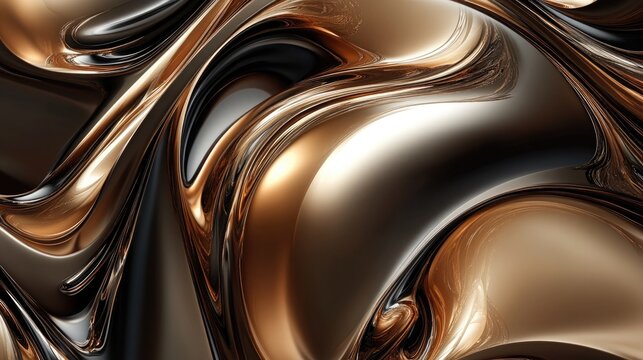 Abstract Swirling Metallic Texture Brown and Black Liquid Metal Shiny Surface Background Image
