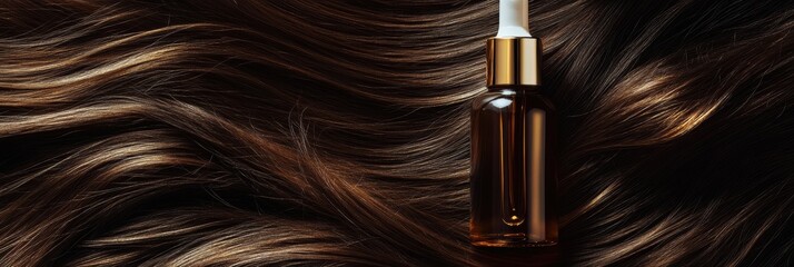 Aufkleber - Luxurious hair care product mockup on glossy brunette hair background with ample copy space for design elements and branding opportunities