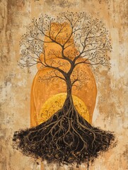 Leinwandbilder - Pregnant belly adorned with intricate tree of life design reflecting growth and connection in a balanced artistic composition
