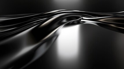 Poster - Glossy black reflective surface with soft overhead lighting and delicate product shadows