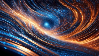 Poster - captivating swirl of orange and blue light representing dynamic data streams and ethical ai principl