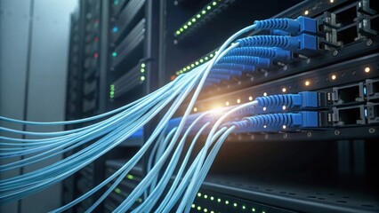 Poster - network server with ethernet cables displaying high-speed internet fiber optics in a seamless design
