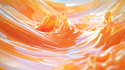 Poster - Vibrant Orange Liquid Flow with Splashing Droplets and Waves