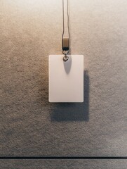 Poster - Minimalist work badge hanging on textured office wall under soft lighting creates a serene atmosphere for a professional environment