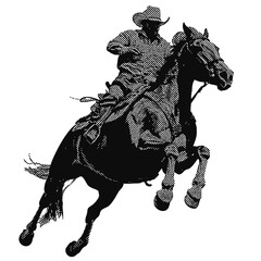Wall Mural - wild west cowboy on a horse. western vintage halftone grunge vector design element