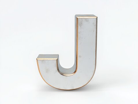 Minimalistic Metallic Letter J 3D Render in White Studio Background with Soft Diffused Lighting