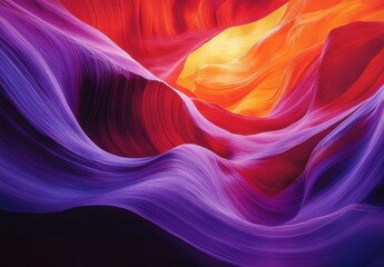 Poster - Vibrant Layers of Nature's Artistry in a Desert Canyon with Flowing Textures and Striking Colors of Red, Orange and Purple Against a Backlit Sky Background