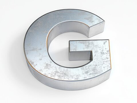 Minimalist Metallic Letter G Sculpture on White Background