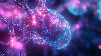 Aufkleber - Glowing Human Brain with Neural Network Connection, AI and Future Technology