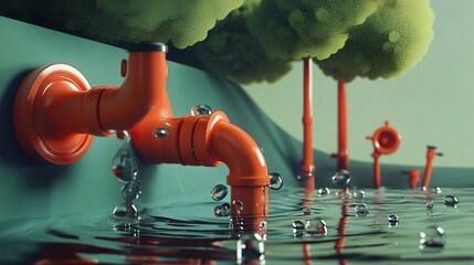 Wall Mural - water conservation: a 3d digital art of a leaky faucet