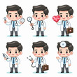 © Moe - Illustrations of a Friendly Cartoon Doctor in Various Poses and With Equipment