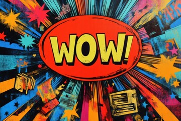 Leinwandbilder - Vivid pop art design with WOW speech bubble and bold colors emphasizing discounts in a dynamic layout