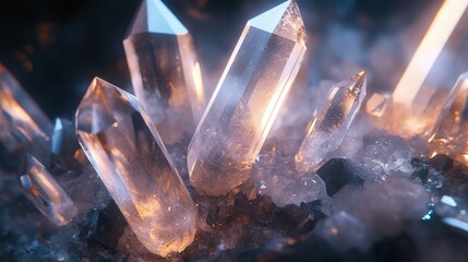 Wall Mural - luminous quartz crystals: a close-up view of nature's masterpiece