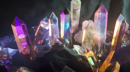 Wall Mural - vibrant crystal geodes: iridescent quartz cluster