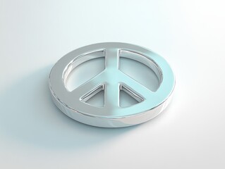 Poster - 3D White Metallic Peace Symbol with Glossy Texture and Soft Shadows
