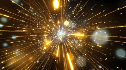 Poster - Dynamic Burst of Golden and White Light Streaks Cosmic Explosion and Energetic Fireworks Display with Radiant Energy and Motion, Capturing Essence of Speed and Vibrant Colors in Dark Background