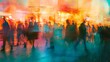 © Chaikit - Flowing crowd movement frozen in time, premium motion blur technique, atmospheric street lighting, layered human silhouettes, urban energy capture, cinematic color treatment, artistic street scene
