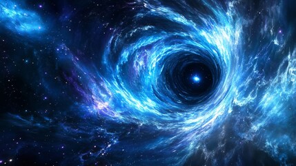 light speed background, pulsing blue energy rays, floating star particles, black hole center, neon p