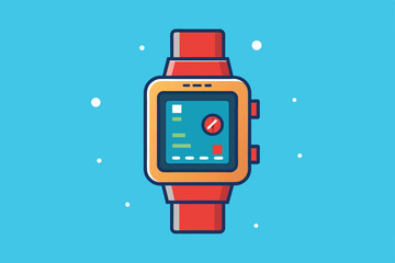 Poster - A smartwatch featuring a customizable screen and vibrant design against a solid blue backdrop, Smartwatch Customizable Semi Flat Illustration