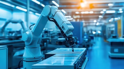 Poster - a futuristic cobot-enhanced factory with precision engineering and automation.