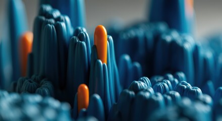 Abstract blue and orange peaks creating a vibrant textured landscape