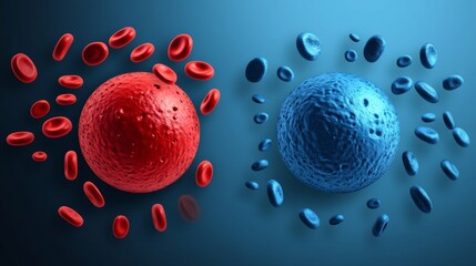 Wall Mural - conceptual illustration of red and blue cells for medical and scientific visualization